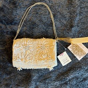 T.J.Maxx Cream Floral Embellished Clutch